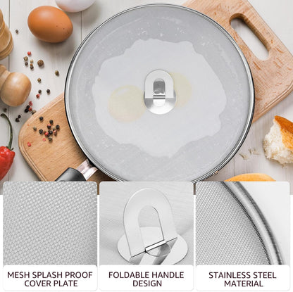 3PCS Stainless Steel Splatter Guard, 9.8" 11.4" 13" Frying Pan Splatter Screens, Fine Mesh Splash Proof Oil Splash Guard with Foldable Handle, Oil Proofing Lids Cooking Protector for Frying Cooking