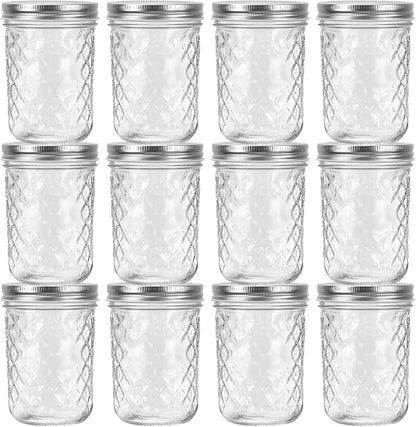 Eathtek 16oz Wide Mouth Glass Mason Jars 12 Pack, 480 ml Glass Canning Jars with Airtight Lids, Ideal for Salad, Meal Prep, Perserving,Pickling, Jam, Honey With Lids