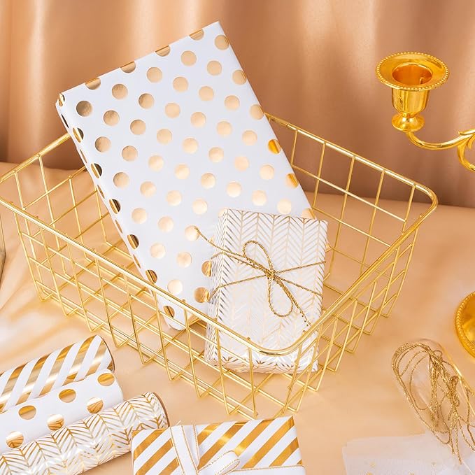 WRAPAHOLIC Gold Birthday Wrapping Paper Roll - Mini Roll - 3 Rolls - 17 Inch x 120 Inch Per roll - Gold Design for Birthday, Baby Shower, Wedding, Party, Holiday