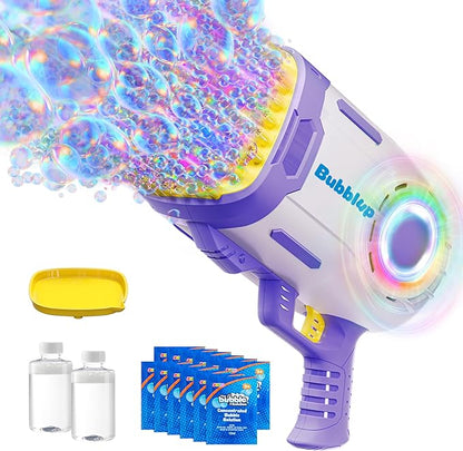 Play-Act 69 Holes Bubble Machine Guns Toys, Bazooka Rocket Shape Bubble Gun for Kids Adults, Colored Lights Blaster Blower with Solution Outdoor, Summer Toys, Party Favors, Wedding, Birthday