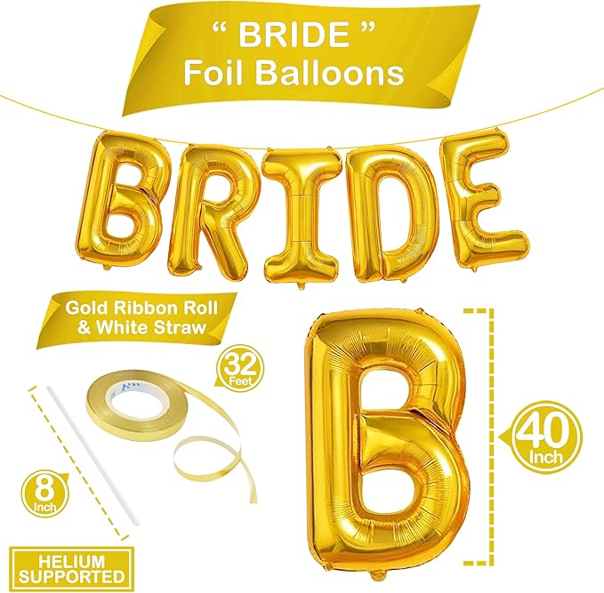 KatchOn, Giant Gold Bride Balloons - 40 Inch | Bachelorette Party Decorations | Gold Bride Balloon for Bridal Shower Decorations | Bridal Shower Balloon | Bachelorette Balloons