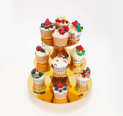 3-Tier Cupcake Stand, Gold Cardboard Cake Stand Holder, Tiered DIY Cupcake Stand Tower for Dessert Table Displays