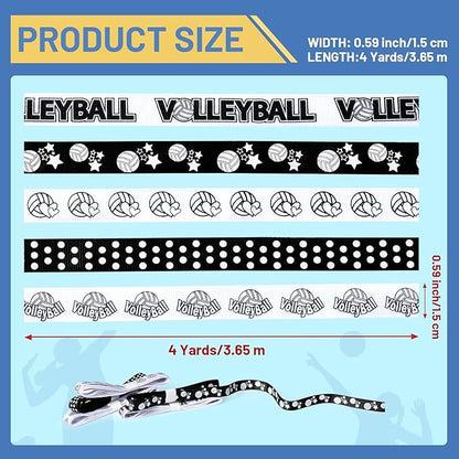 Volleyball Ribbons 5 Rolls 20 Yards, 5/8" Black White Grosgrain Cute Sports Volleyball Ribbons for Gift Wrapping Making Hair Bows Sports Theme Party Decor