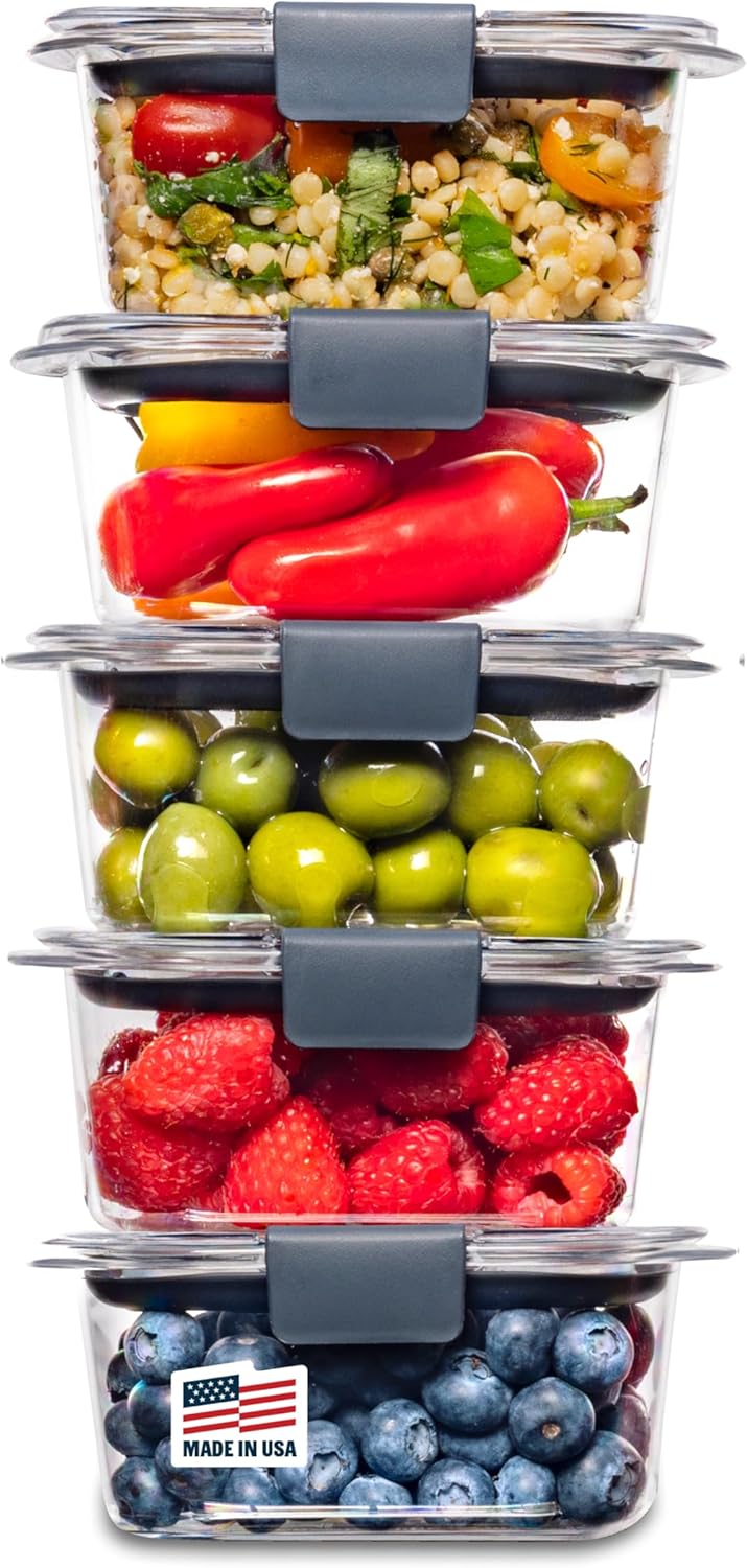 Rubbermaid Brilliance BPA-Free Food Storage Containers Multi Pack, 1.3 Cup Plastic Containers with Lids, 5 Pack, Leak Proof