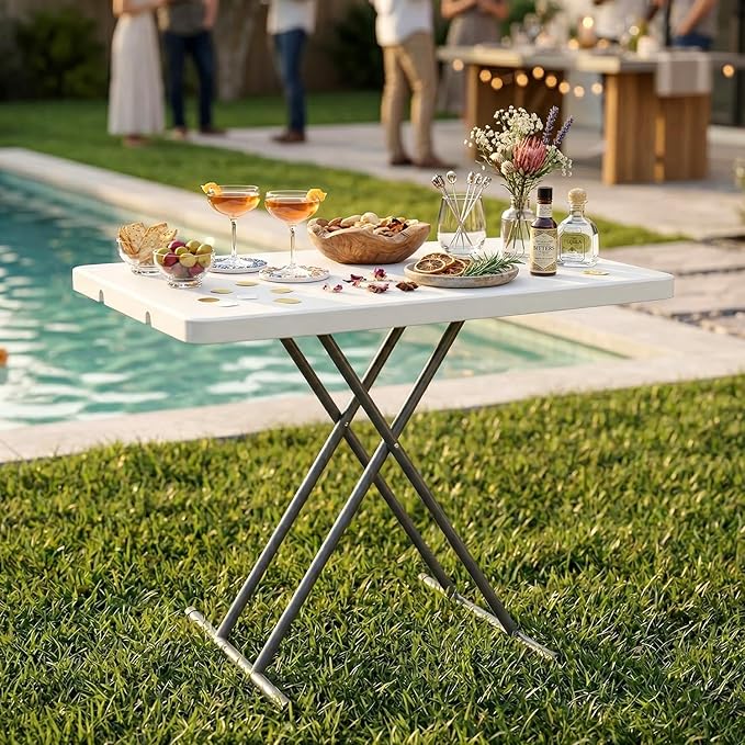 PayLessHere | 30 Inch Folding Table | Foldable Tray Table | Waterproof & Foldable Table Design | Small Desk Adjustable Height | White | for Events, Camping, Indoor & Outdoor Use