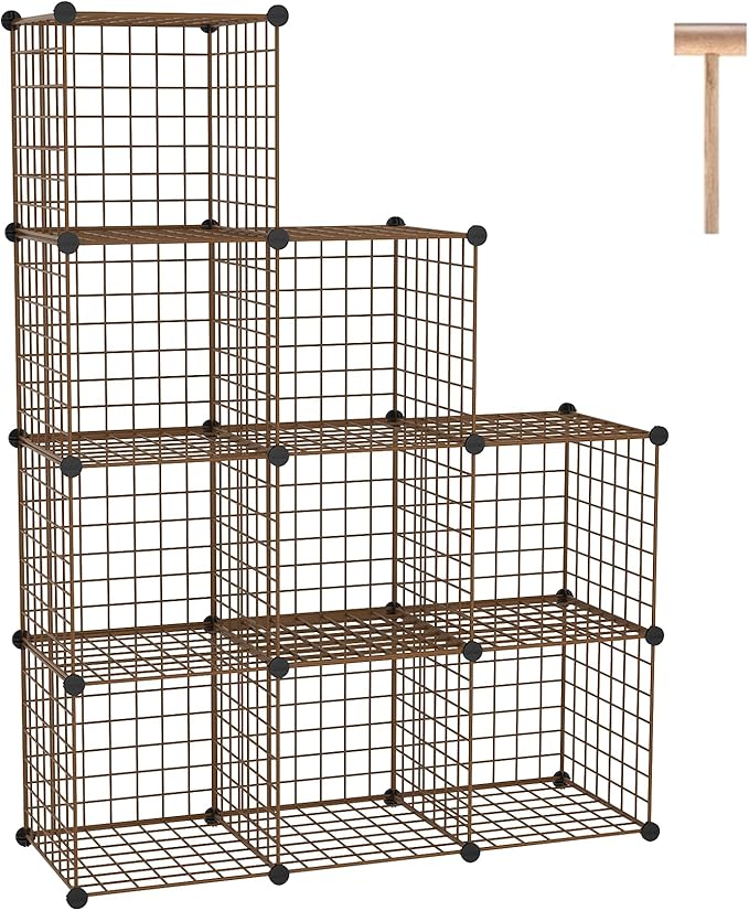 C&AHOME Wire Cube Storage, 9 - Cube Organizer Metal C Grids, Modular Shelves Units, Closet Organizer, Ideal for Home, Office, Living Room, 36.6”L x 12.4”W x 48.4”H, Brown UWCS3009R