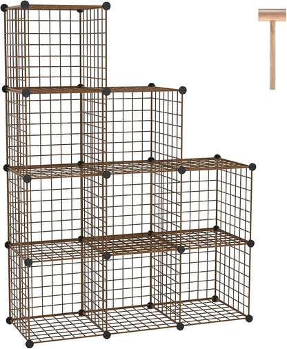 C&AHOME Wire Cube Storage, 9 - Cube Organizer Metal C Grids, Modular Shelves Units, Closet Organizer, Ideal for Home, Office, Living Room, 36.6”L x 12.4”W x 48.4”H, Brown UWCS3009R