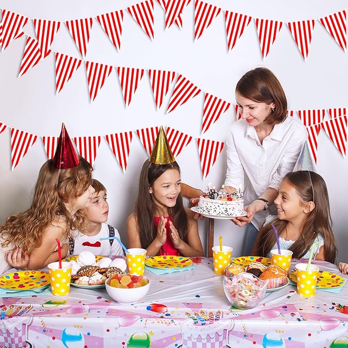 6 Pack Carnival Circus Party Decorations Red White Striped Pennant Banner 9.12ft String Circus Carnival Triange Pennant Bunting Flags for Birthday Carnival Party Supplies for Kids Adults
