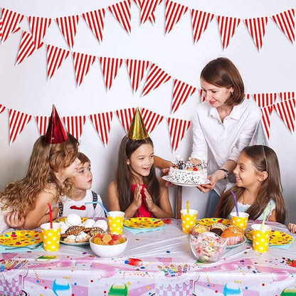 6 Pack Carnival Circus Party Decorations Red White Striped Pennant Banner 9.12ft String Circus Carnival Triange Pennant Bunting Flags for Birthday Carnival Party Supplies for Kids Adults