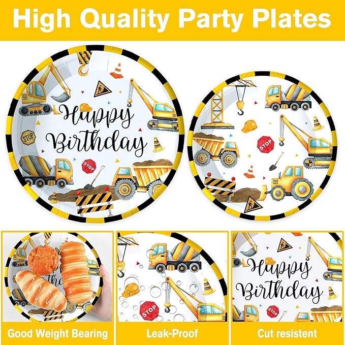 Construction Birthday Party Supplies Construction Party Decorations Includes Plates Napkins Cups Hanging Swirl Banner Tablecloth and Cake Toppers For Construction Theme Birthday Decorations