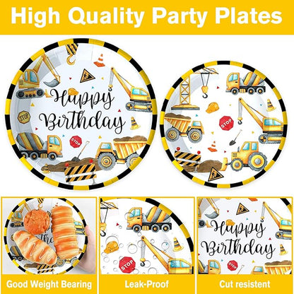Construction Birthday Party Supplies Construction Party Decorations Includes Plates Napkins Cups Hanging Swirl Banner Tablecloth and Cake Toppers For Construction Theme Birthday Decorations