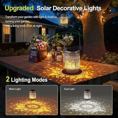 KOOPER 2 Pack Solar Lanterns Outdoor Waterproof Mothers Day Gifts for Women Mom Grandma, Metal Butterfly and Rose Hanging Solar Lantern Outdoor, 2 Modes Outdoor Decoration for Yard, Patio, Garden