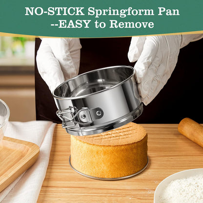 4" Springform Cake Pan, 4 Pcs Stainless Steel Springform Pans with 50 Pcs Paper Liners, Leakproof & Nonstick Cheesecake Pan with Removable Bottom