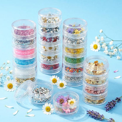 8 Sets 6 Layer Stackable Plastic Containers, 10G/10ML Clear Cosmetic Storage Box Round Organizer Jars for Beads, Buttons, Small Jewelry Findings