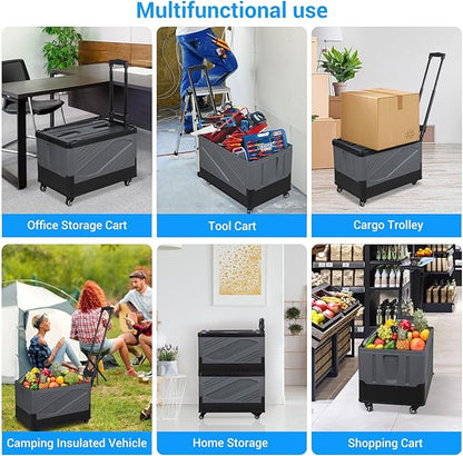 XCBYT Storage Bins with Wheels - Rolling Carts with Wheels for Closet Organizers and Storage Foldable Rolling Cart for Teachers Rolling Crate Collapsible Shopping Cart Black