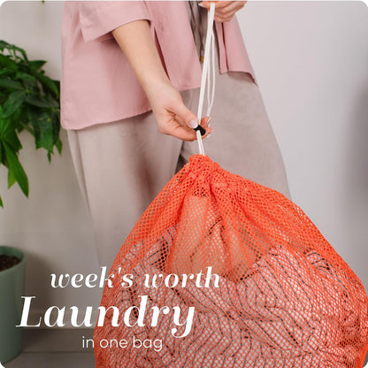 Handy Laundry Mesh XL Laundry Bag - Durable, Machine Washable with Secure Drawstring Closure - Perfect for College Dorms, Laundromats, Apartments (Orange, Large 24" x 36")