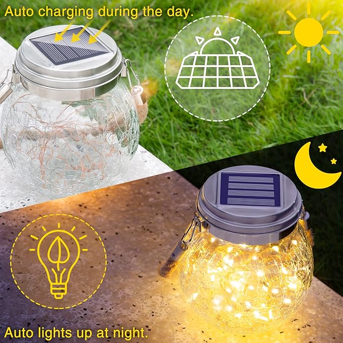ROSHWEY 4 Pack Solar Lanterns Outdoor Waterproof, Gifts for Women 30 LED Garden Decor Hanging Solar Lights Decorative Backyard Decorative Lighting for Patio Trees Pathway Yard