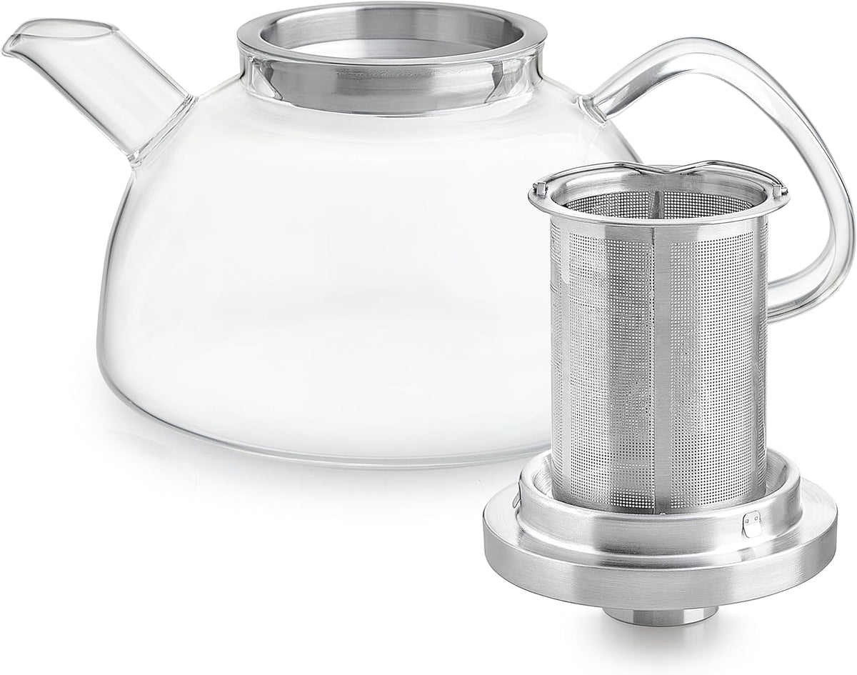 Teabloom Balance Borosilicate Glass Tea Kettle & Teapot – Stovetop-Safe, 40oz – Deep Loose Tea Infuser for Hot & Iced Tea