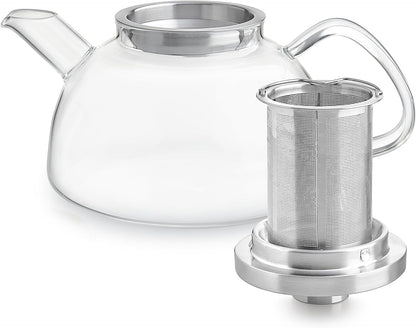 Teabloom Balance Borosilicate Glass Tea Kettle & Teapot – Stovetop-Safe, 40oz – Deep Loose Tea Infuser for Hot & Iced Tea