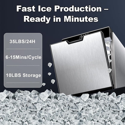 Nugget Ice Maker – 40 lbs/Day Countertop Ice Machine with 10Lbs Storage Bin, Chewable Ice Machine Maker Self-Cleaning, Stainless Steel, Dual Water Inlet Mode, Portable for Home Kitchen Bar Office
