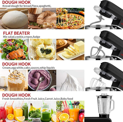Cooklee 6-IN-1 Stand Mixer, 8.5 Qt. Multifunctional Electric Kitchen Mixer with 9 Accessories for Most Home Cooks, SM-1507BM (Black)