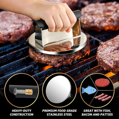 2lb Smash Burger Press Stainless Steel, Burger Smasher for Griddle Heat Resistant Handle, Hamburger Press, Dishwasher Safe Grill Press for Griddle, Meat Press Griddle Press for Flat Top Grill Cooking
