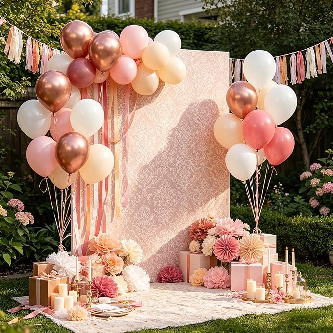 CVPARTON Retro Blush Pink Balloons 55 Packs 12 Inch Dusty Pink Metallic Chrome Rose Gold Nude Ivory White Balloons for Birthday Girls Boho Baby Shower Bridal Shower Wedding Themed Princess Party