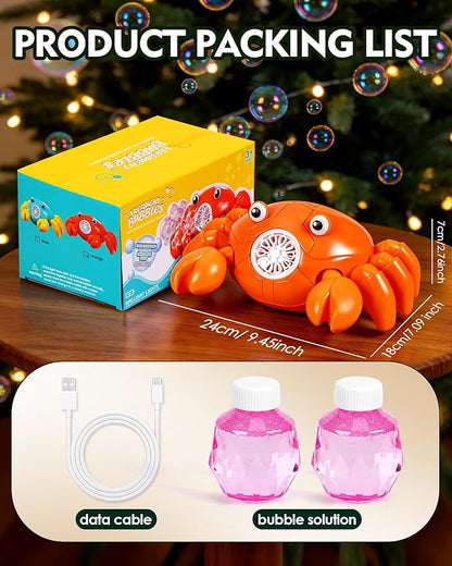 Bubble Machine for Kids, 360° Rotating Crab Bubble Blower with Music & LED Lights, USB-C Rechargeable, Auto Obstacle Avoidance, Portable Bubble Maker Toy for Toddlers Indoor Outdoor Birthday Gift