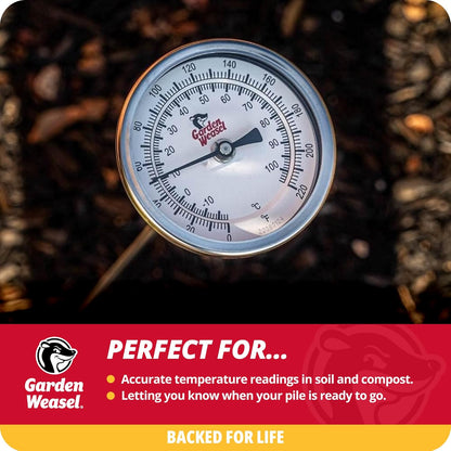 Garden Weasel Analog Soil & Composting Dial Thermometer - 36-Inch Probe, Measures 0 to 220 Degrees Fahrenheit, Soil Temperature, Worm Compost, 98001-A
