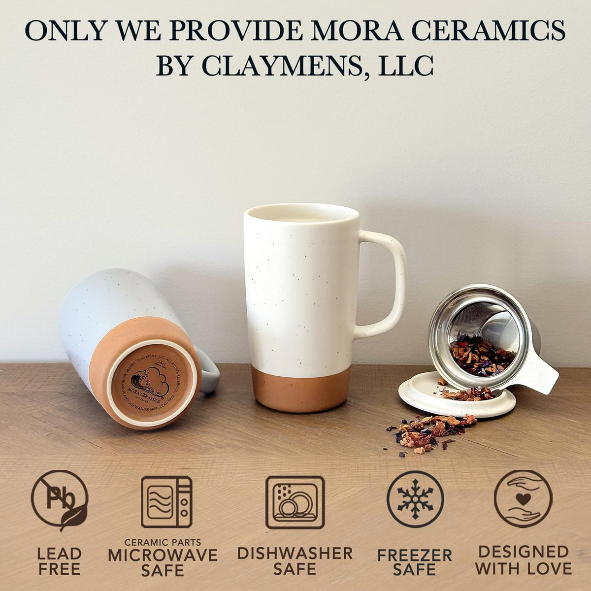 Mora Ceramics Large Tea Mug with Loose Leaf Infuser and Ceramic Lid, 18 oz, Portable, Microwave and Dishwasher Safe, Tall Coffee Cup