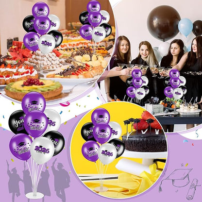 4 Set Graduation Party Balloon Stand Kits for Table Centerpieces Balloon Tables Holders with Congrats 2026 Graduation Party Decorations for School College Photo Props(Purple)