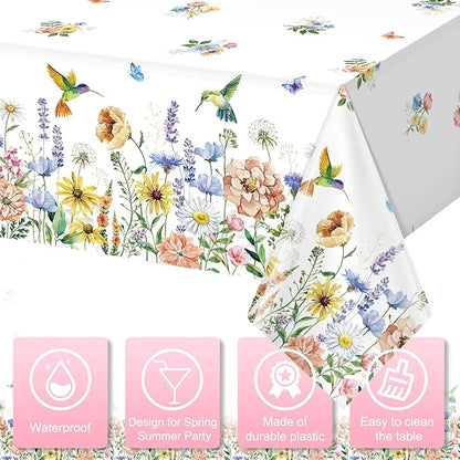 3 Pack Spring Summer Floral Tablecloth Decorations, Wildflower Plastic Disposable Table Cloth, Wild Flower Rectangle Table Cover for Garden Picnic Baby Shower Tea Party Decorations, 54x108 Inch
