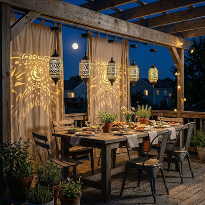 Hapjoy Moroccan Hanging Solar Lights Outdoor Garden Decor Sun and Moon Decorations Solar Lantern Waterproof for Patio Pathway Yard Backyard Garden Decorative (Cylinder, 2)