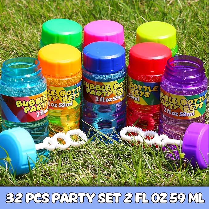 32 Pack Bubble Bottles Bulk for Kid (8 Colors), Bubbles Wand Attached to the Lid, Blow Bubble Solution Set with Gift Box for Child Party Favors Supplies, Outdoor Summer Toy, Birthday, Goody Bag Filler
