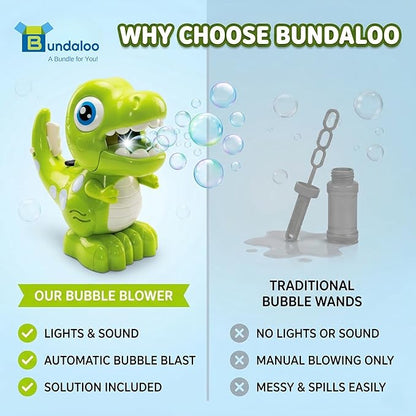 Dino Bubble Blower for Kids, Automatic Bubble Machine with Lights & Sounds, Includes 2 Bottles of Bubble Solution & Funnel, Fun Dinosaur Bubble Toy for Toddlers & Kids Ages 3+