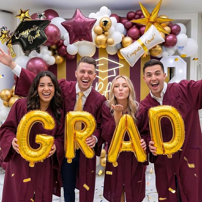 Maroon gold white Graduation Balloon Garland Arch Kit 115PCS with Graduation Star print Certificate Letter Mylar Foil Balloons for Graduate Class of 2026 Grad Prom party Decorations Supplies