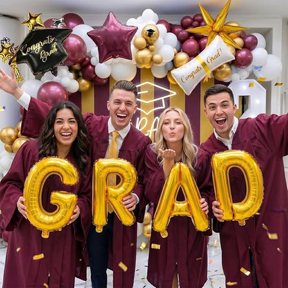 Maroon gold white Graduation Balloon Garland Arch Kit 115PCS with Graduation Star print Certificate Letter Mylar Foil Balloons for Graduate Class of 2026 Grad Prom party Decorations Supplies