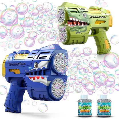 Jasny 2 Pack Bubble Guns for Kids, LED Light Up Rechargeable Bubbles Machine Blower with 2 Bottles Refill Solution for Toddlers 4-8, Wedding Birthday Gift