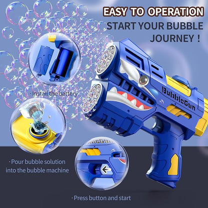 Jasny 2 Pack Bubble Guns for Kids, Rechargeable LED Light Up Dinosaur Bubbles Machine Blower with 2 Bottles Refill Solution for Toddlers 4-8, Birthday Gift