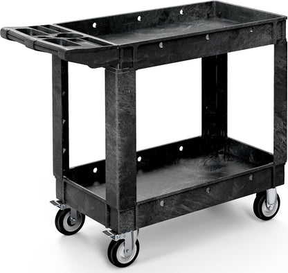 YITAHOME Utility Cart on Wheels, Plastic Tool Cart 550 lbs Capacity Service Cart, 40 x 17 Inch 2 Shelf Extra Heavy Duty Rolling Work Carts for Warehouse, Garage, School & Office, Cleaning, Black