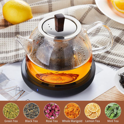 34OZ/1000ml Glass Teapot with Stainless Steel Infuser, Drip-Free Spout, and Wooden Knob Lid – Stovetop Safe Borosilicate Tea Kettle for Loose Leaf and Herbal Tea Brewing