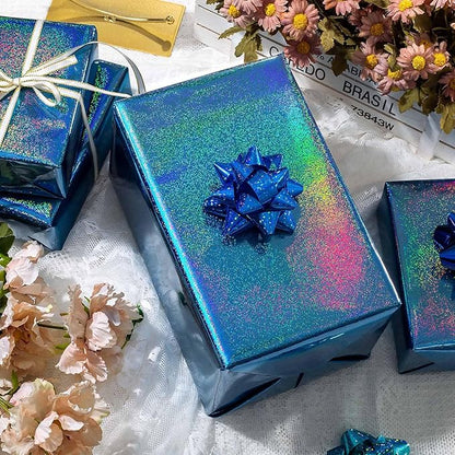 Burymento Blue Wrapping Paper Roll, Metallic Holographic Point Gift Wrap for Birthday, Valentines, Mothers day, Graduation, Wedding, Fathers day, Baby Shower, Christmas (17 IN x 32.8 FT)