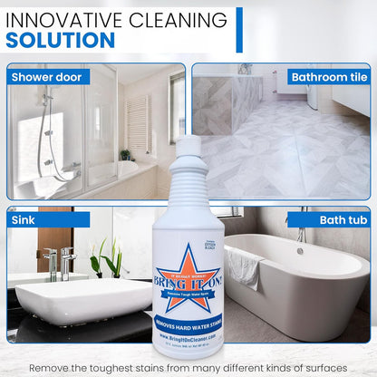 BRING IT ON! CLEANER Water Spot Remover Plus 2 Drill Brushes, Clean Tile, Cleaning Drill Scrub Brush, Cleaning Brush For Drill, Drill Brush Attachment (32 oz)