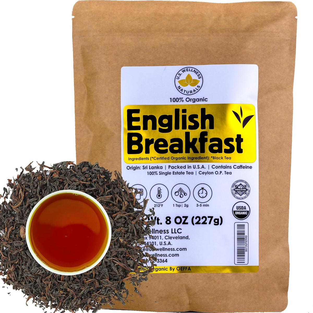 English Breakfast Tea, Organic Ceylon OP grade loose leaf black tea, Crisp, Rich & Aromatic, 110+ Cups, 100% Idulgashinna Single Estate Tea