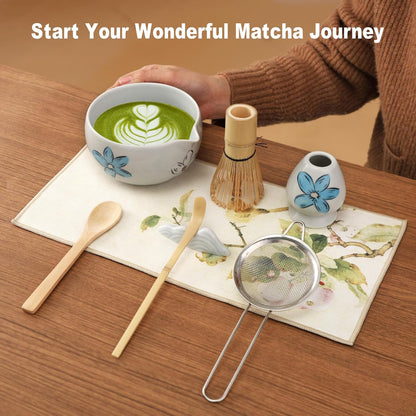 Matcha Whisk Set Cute,8pcs Matcha Set Whisk And Bowl,Matcha Kit Set With Bamboo Whisk,Ceramic Matcha Bowl,Sifter,Scoop,Holder,Towel,Stand,Spoon