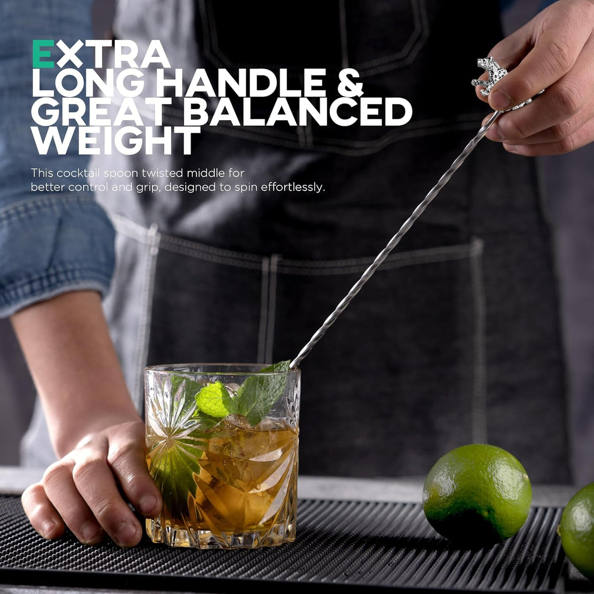 Homestia 2 Pcs Bar Spoon, 12 Inch Stainless Steel Cocktail Mixing Spoon, Long Handle Drink Mixing Spoons for Mixing Glass and Shaker