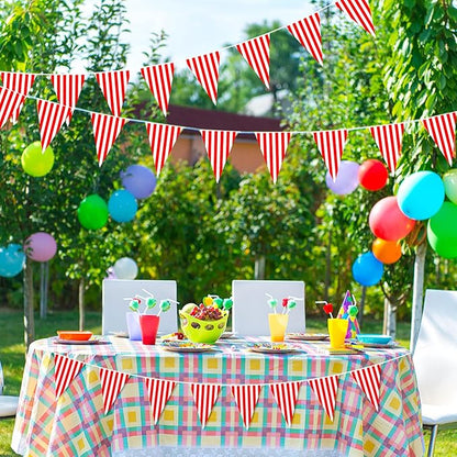 6 Pack Carnival Circus Party Decorations Red White Striped Pennant Banner 9.12ft String Circus Carnival Triange Pennant Bunting Flags for Birthday Carnival Party Supplies for Kids Adults
