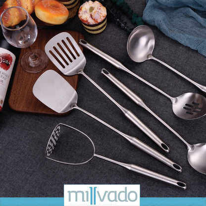 Stainless Steel Kitchen Utensil Set, Cooking Utensils, Set of 6 Kitchen Tools, Solid Spoon, Slotted Spoon, Solid Turner, Slotted Turner, Soup Ladle