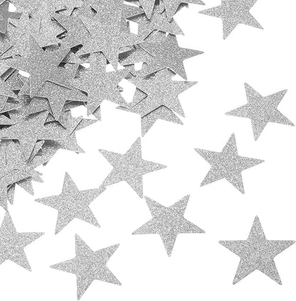 MECCANIXITY 200Pcs Star Confetti, Silvery, 0.39"x0.39", Paper, Plastic, Birthday, Wedding