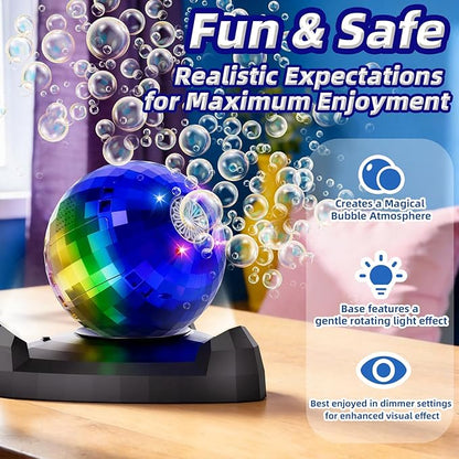 Bubble Machine for Kids & Toddlers 1-3, Automatic Disco Bubble Blower Maker with Bubble Solution, LED Lights & 360° Rotation, 10000+ Bubbles Per Min, Outdoor Game Toy for Easter Birthday Party